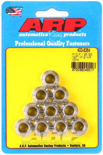 compare product ARP M10 x 1.25 SS 12pt Nut Kit (10/pkg)