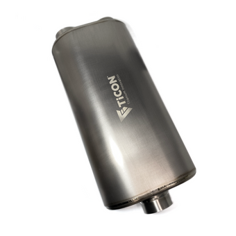 compare product Ticon Industries 17in Overall Length 2.5in Oval Titanium Muffler - 2.5in Center In/Dual Outlet