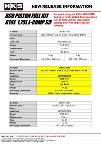 HKS BCD Piston Kit G16E 1.75L L-Comp S3 D88