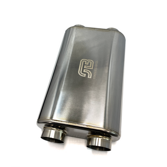 compare product Stainless Bros 17in OAL 2.5in Thin Oval SS304 Polished Finish Muffler - 2.5in Dual In/Dual Out