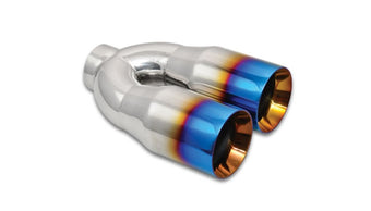 compare product Vibrant 2.5in ID Dual 3.5in OD Round SS Tips (Double Wall, Straight Cut) with Burnt Blue Finish