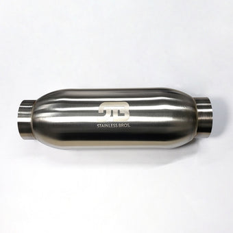 compare product Stainless Bros 4in Body x 12.0in Length 3in Inlet/Outlet Bullet Resonator