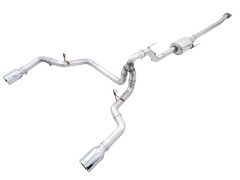 compare product AWE Tuning 0FG 21+ Ford F150 Dual Split Rear Exhaust - 5in Chrome Silver Tips
