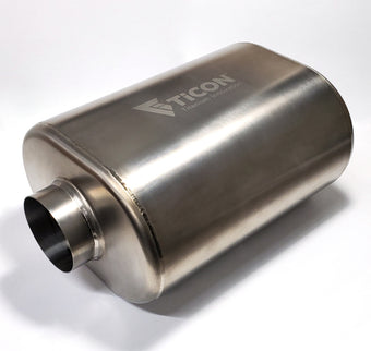 compare product Ticon Industries 3in Oval Titanium Muffler 3in Center In / 3in Out - 12in Overall Length 1mm/.039in
