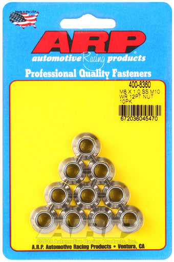 compare product ARP M8 X 1.00 (M10 wr) SS 12pt nut kit