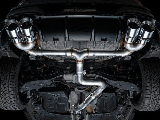 AWE Tuning MK8 Volkswagen Golf R 3in Track Edition Quad Exhaust - Chrome Silver Tips