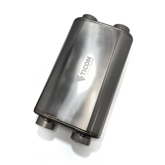 compare product Ticon Industries 17in OAL 2.5in Thin Oval Matte Finish Titanium Muffler - 2.5in Dual In/Dual Out