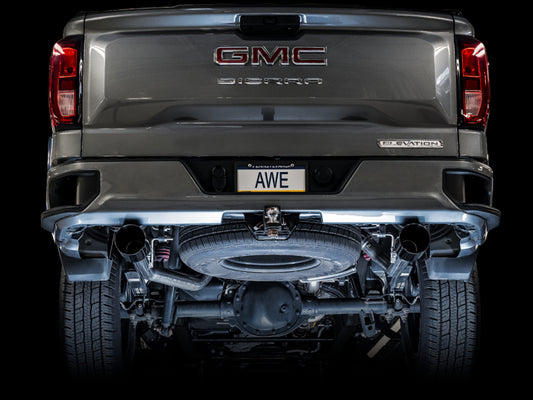 AWE Tuning 4th Gen GM 1500 5.3L 0FG Cat-Back Split Rear Exit (Flat Bumper) - Dual Diamond Tips