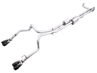 compare product AWE Tuning 4th Gen GM 1500 6.2L 0FG Cat-Back Split Rear Exit (w/ Bumper Cutouts) - Quad Diamond Tips