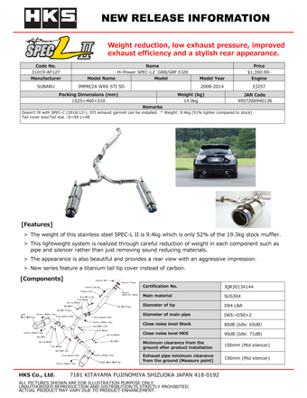 compare product HKS Hi-Power SPEC-L2 GRB/GRF EJ20