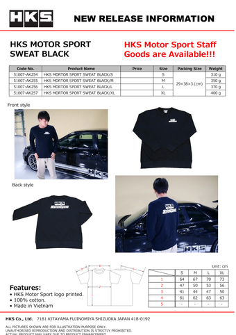 compare product HKS MOTORSPORT SWEATSHIRT BLACK S