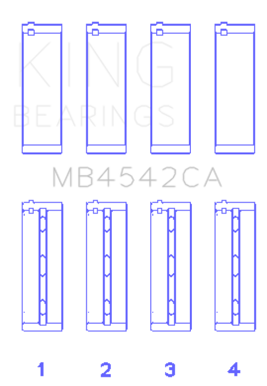 King Nissan VQ20DE, VQ25DD, VQ30DE/DD/DET, VQ35DE (Size Standard) Crankshaft Main Bearing (Set of 4)