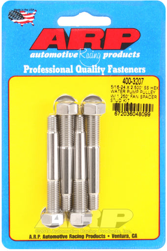 compare product ARP 5/16-24 X 2.500 SS Hex Water Pump Pulley w/ 1.250in Fan Spacer Stud Kit