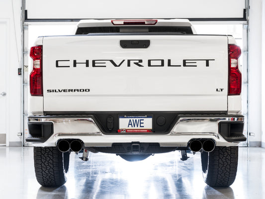 AWE Tuning 4th Gen GM 1500 6.2L 0FG Cat-Back Split Rear Exit (w/ Bumper Cutouts) - Quad Diamond Tips