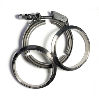 compare product Ticon Industries 5in Titanium V-Band Clamp Assembly - Quick Release (w/Female & Male Flange)