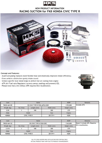 compare product HKS RS HONDA CIVIC TYPE-R FK8 K20C (AFR Not Incl.)