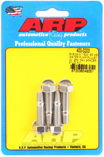 compare product ARP 5/16-24 X 1.500 SS Hex Water Pump Pulley w/ .250in Fan Spacer Stud Kit