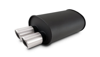 compare product Vibrant Streetpower Flat Blk Muffler 9.5x6.75x15in Body 2.5in Inlet ID 3in Tip OD w/Dual Angle Tips