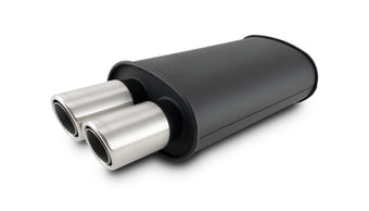 compare product Vibrant STREETPOWER Blk Oval Muffler w/Dual Center Tip 3in Inlet ID 3in Tip OD 9in x 5in x 15in