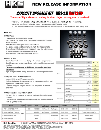 compare product HKS PISTON KIT FA20 2.1L LOW COMP