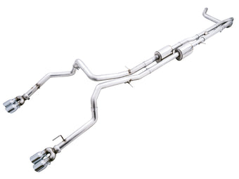 compare product AWE Tuning 4th Gen GM 1500 6.2L 0FG Cat-Back Split Rear Exit (w/ Bumper Cutouts) - Quad Chrome Tips