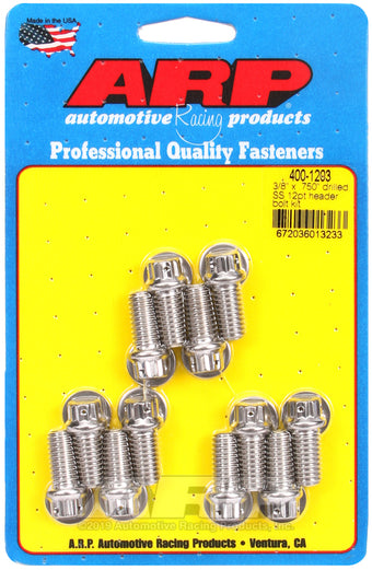 compare product ARP 3/8 x .750 drilled SS 12pt header bolt kit
