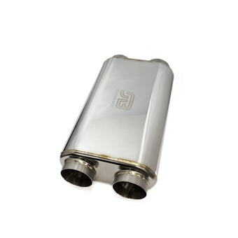 compare product Stainless Bros 3in x 17in OAL SS304 Thin Oval Muffler (3in Dual In / 3in Dual Out) - Polished