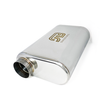 compare product Stainless Bros 2.5in x 17in OAL SS304 Thin Oval Muffler (2.5in Offset In / 2.5in Offset Out)