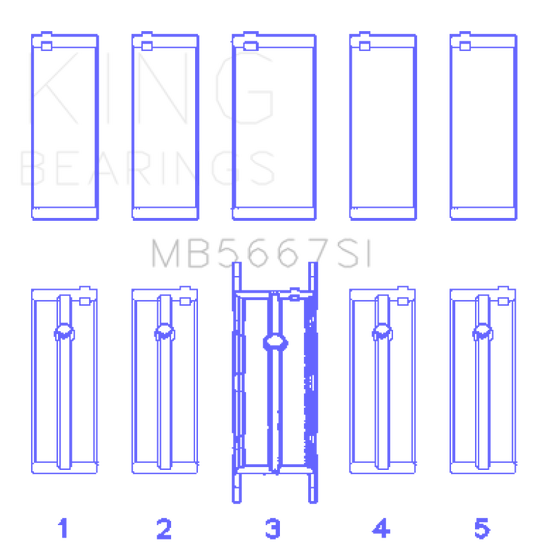 King Engine Bearings Mini W10B16A/W11B16A Silicon Bi-Metal Aluminum Main Bearing Set - Size STD