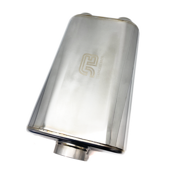 compare product Stainless Bros 17in OAL 3in Oval SS304 Polished Finish Muffler - 3in Center In/2.5in Dual Out