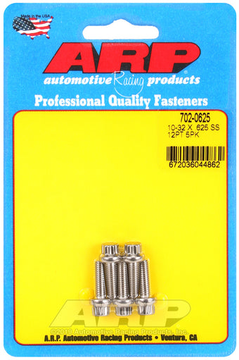 compare product ARP 10-32 x .625 12pt SS bolts