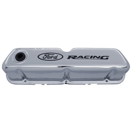 Ford Racing Logo Stamped Steel Valve Covers - Chrome